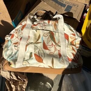 Floral Canvas Tote Bag with Tan Accents